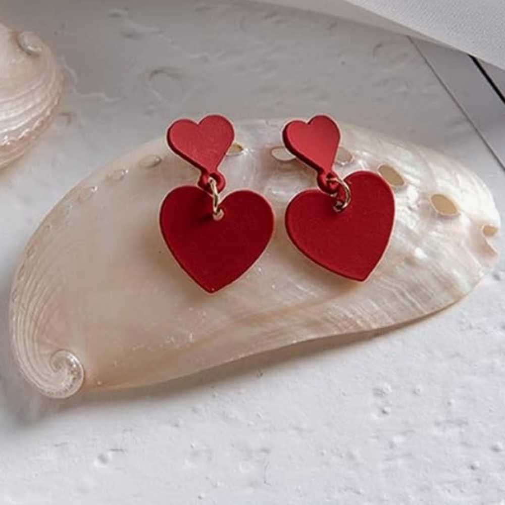 Chic Red Heart Dangle Earrings - image 2
